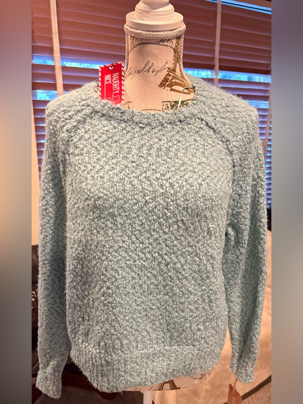 Cozy Light Blue Women’s Bouclé Sweater